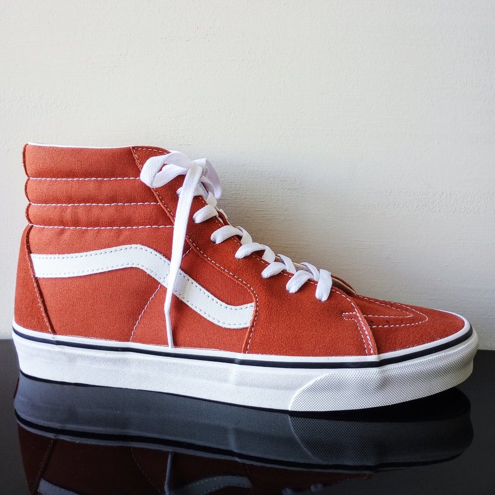 Vans Women's Sk8-Hi Color Theory Suede / Canvas Sneaker in Fanatics Burnt Ochre